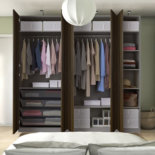 IKEA - PAX/STORKLINTA, PAX wardrobe, dark grey-dark brown stained oak effect, 250x60x236 cm