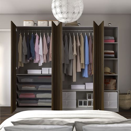 IKEA - PAX/STORKLINTA, PAX wardrobe, dark grey-dark brown stained oak effect, 250x60x201 cm