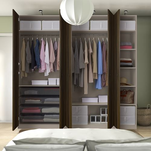 IKEA - PAX/STORKLINTA, PAX wardrobe, grey-beige-dark brown stained oak effect, 250x60x236 cm