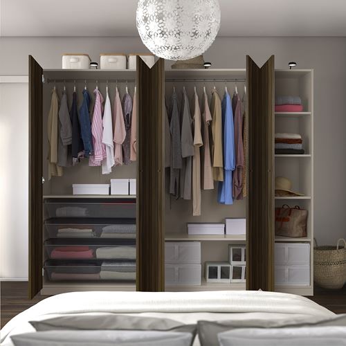 IKEA - PAX/STORKLINTA, PAX wardrobe, grey-beige-dark brown stained oak effect, 250x60x201 cm