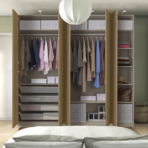 IKEA - PAX/STORKLINTA, PAX wardrobe, grey-beige-oak effect, 250x60x236 cm