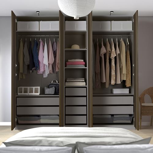 IKEA - PAX/STORKLINTA, PAX wardrobe, dark grey-dark brown stained oak effect, 250x58x236 cm