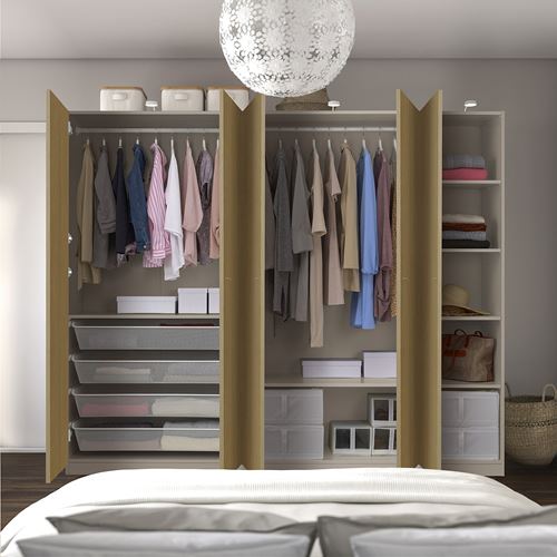 IKEA - PAX/STORKLINTA, PAX wardrobe, grey-beige-oak effect, 250x60x201 cm