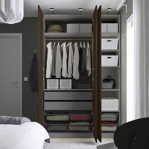 IKEA - PAX/STORKLINTA, PAX wardrobe, dark grey-dark brown stained oak effect, 150x60x236 cm