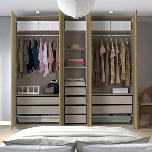 IKEA - PAX/STORKLINTA, PAX wardrobe, grey-beige-oak effect, 250x58x236 cm