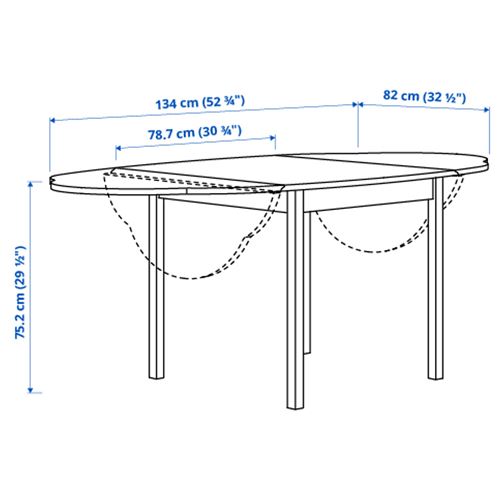 IKEA - OMMJANGE, katlanır mutfak masası, çam-mavi, 2-4 kişilik