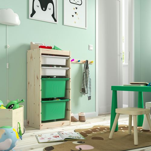 IKEA - TROFAST, storage-unit, pine-white-bright green, 44x30x91 cm