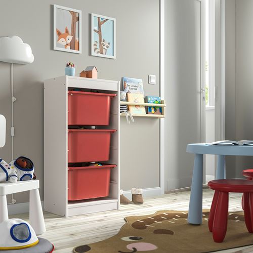 IKEA - TROFAST, storage-unit, white/red, 46x30x94 cm