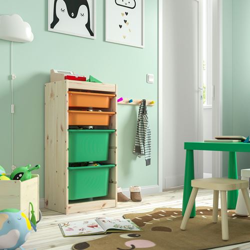 IKEA - TROFAST, storage-unit, pine-light orange bright green, 44x30x91 cm