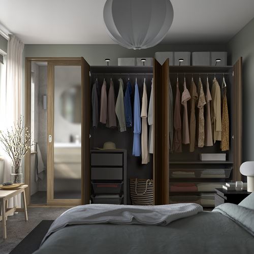 IKEA - PAX/STORKLINTA, PAX wardrobe, dark grey-dark brown stained oak effect, 200x66x201 cm