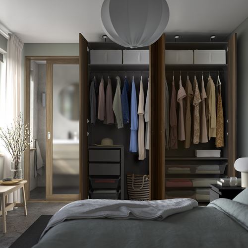 IKEA - PAX/STORKLINTA, PAX wardrobe, dark grey-dark brown stained oak effect, 200x66x236 cm