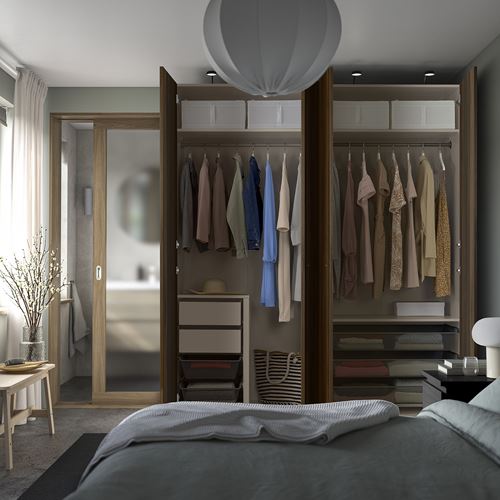 IKEA - PAX/STORKLINTA, PAX wardrobe, grey-beige-dark brown stained oak effect, 200x66x236 cm