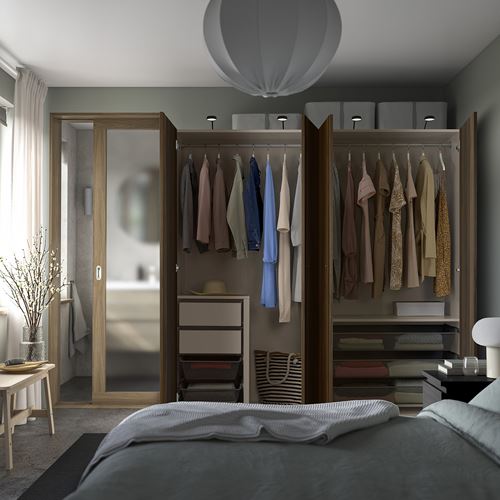 IKEA - PAX/STORKLINTA, PAX wardrobe, grey-beige-dark brown stained oak effect, 200x66x201 cm