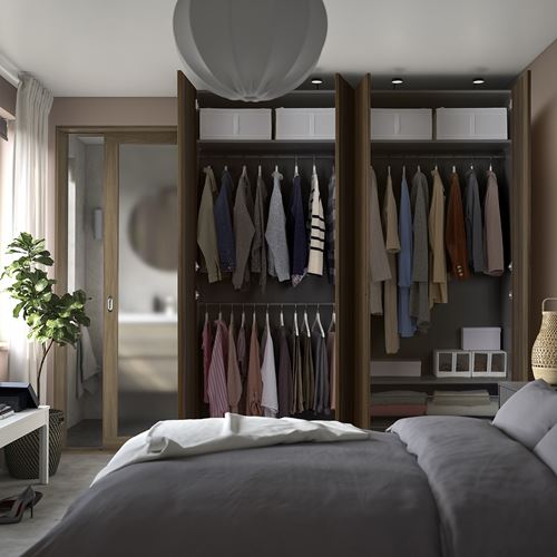 IKEA - PAX/STORKLINTA, PAX wardrobe, dark grey-dark brown stained oak effect, 200x60x236 cm