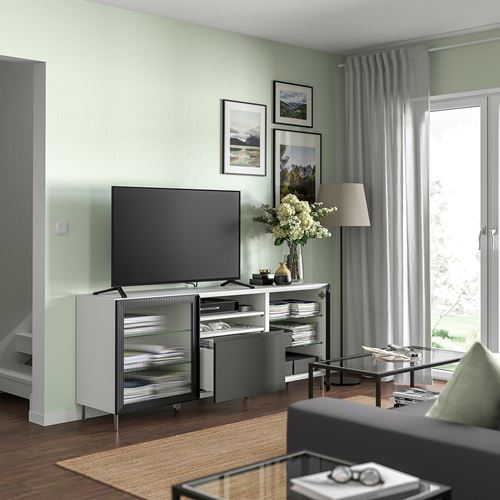 IKEA - BESTA, tv sehpası, beyaz-antrasit, 180x42x74 cm