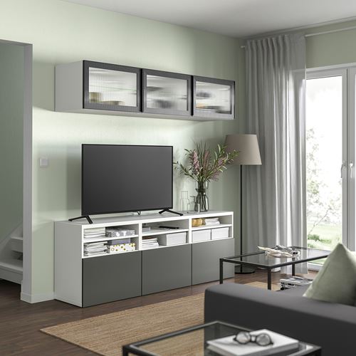 IKEA - BESTA, tv ünitesi, beyaz-antrasit, 180x42x192 cm