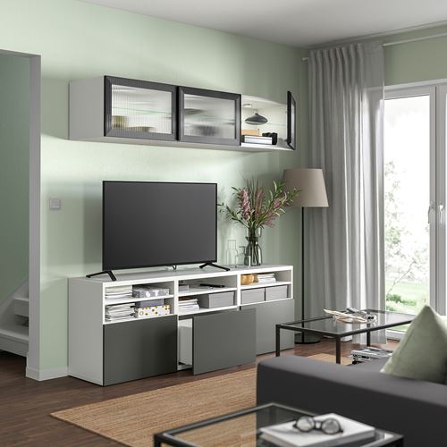 IKEA - BESTA, tv ünitesi, beyaz-antrasit, 180x42x192 cm