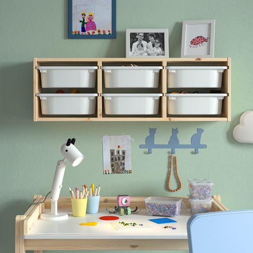 IKEA - TROFAST, children wall shelf, pine/white, 93x21x30 cm