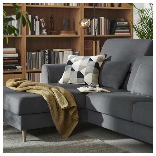 IKEA - SLATORP, 3-seat sofa with chaise longue, Hakebo dark grey
