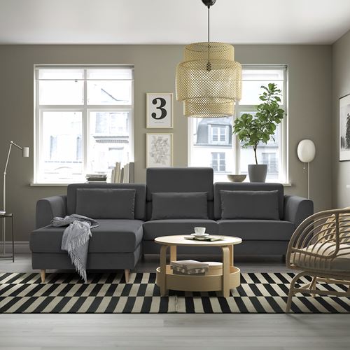 IKEA - SLATORP, 3-seat sofa with chaise longue, Hakebo dark grey
