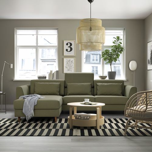 IKEA - SLATORP, uzanma koltuklu 3'lü kanepe, vissle sarı-yeşil