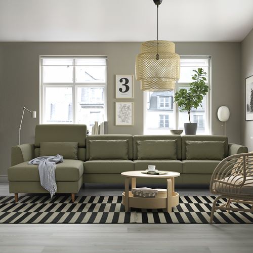 IKEA - SLATORP, uzanma koltuklu 4'lü kanepe, vissle sarı-yeşil