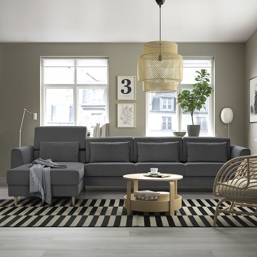 IKEA - SLATORP, 4-seat sofa with chaise longue, Hakebo dark grey