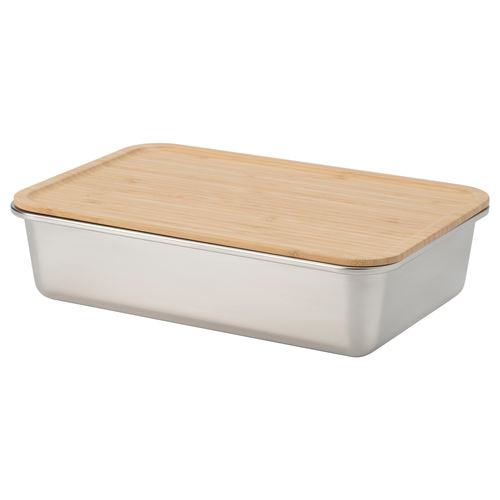 IKEA - IKEA 365+, kapaklı çelik saklama kabı, paslanmaz çelik-bambu, 3 lt
