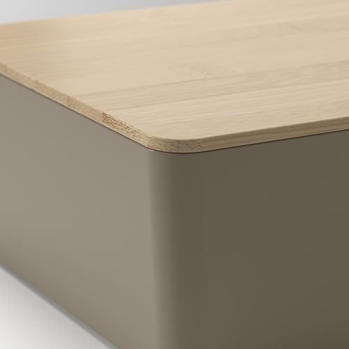 IKEA - KUGGIS, box with lid, dark gray-beige-bamboo, 18x26x8 cm