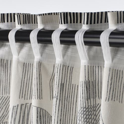 IKEA - TEMPELFLY, fon perde/2 kanat, beyaz-siyah, 145x300 cm