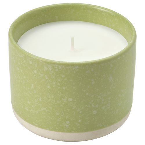 IKEA - LÖVSKOGSLUND, seramik kapta kokulu mum, parlak bej-sarı, 25 saat