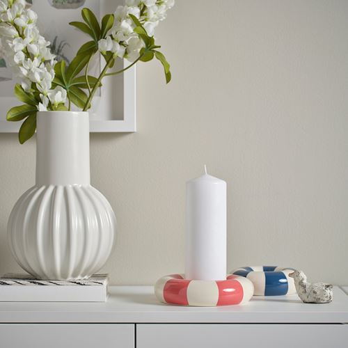 IKEA - TRADSTAM, candle holder, white-dark pink, 4 cm