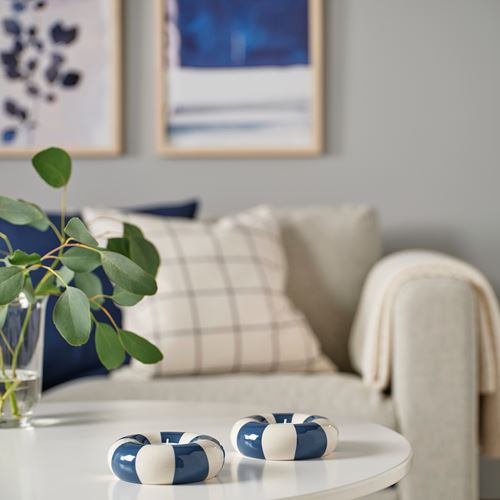 IKEA - TRADSTAM, tealight mumluk, koyu mavi-beyaz, 4 cm