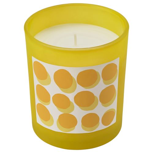 IKEA - SVARTOXBAR, bardakta kokulu mum, sarı, 45 saat