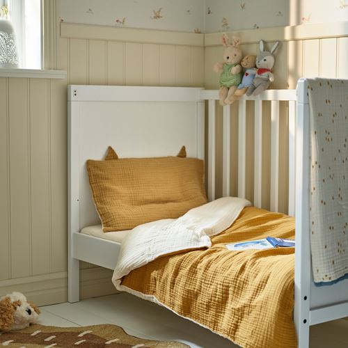 IKEA - GULDVAVARE, bebek nevresim takımı, koyu sarı-bej, 60x120 cm