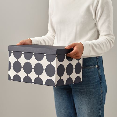 IKEA - TJENA, box with lid, black-white, 25x35x20 cm