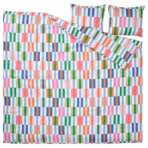 IKEA - KLIBBKORSÖRT, çift kişilik nevresim seti, çok renkli, 240x220/50x60 cm