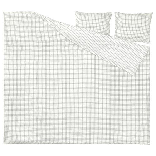 IKEA - DOFTAKLEJA, çift kişilik nevresim seti, beyaz-antrasit, 240x220/50x60 cm