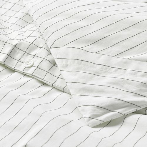 IKEA - DOFTAKLEJA, çift kişilik nevresim seti, beyaz-antrasit, 240x220/50x60 cm