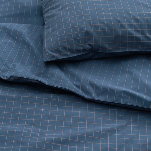 IKEA - DOFTAKLEJA, double quilt cover and 2 pillowcases, dark blue-light brown, 240x220/50x60 cm
