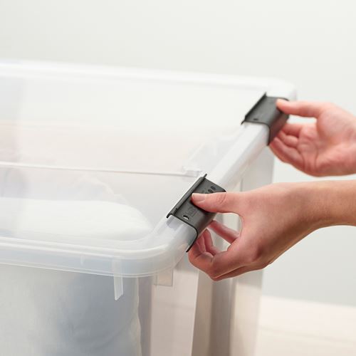 IKEA - SAMLA, box with lid/clip lock, transparent-black, 79x57x43 cm/130 l
