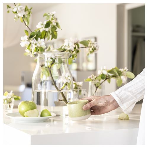 IKEA - LÖVSKOGSLUND, seramik kapta kokulu mum, parlak bej-sarı, 25 saat