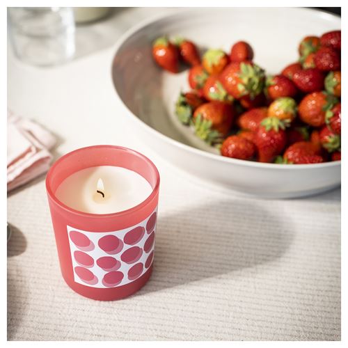 IKEA - BLODBOK, bardakta kokulu mum, parlak pembe, 45 saat