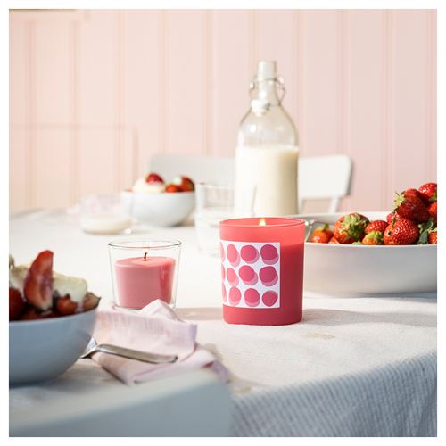 IKEA - BLODBOK, bardakta kokulu mum, parlak pembe, 45 saat
