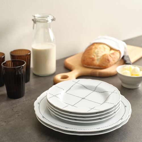 IKEA - UPPLAGA, tatlı tabağı, desenli-beyaz, 22 cm