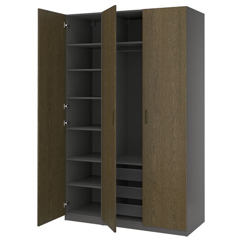 IKEA - PAX/TONSTAD, PAX wardrobe, dark grey-brown oak veneer, 150x60x236 cm