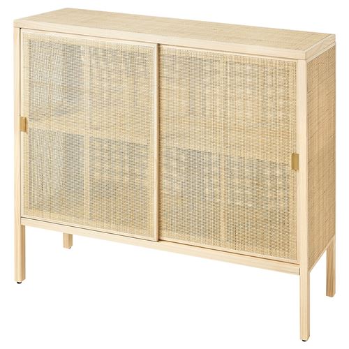 IKEA - STOCKHOLM 2025, sürgü kapaklı dolap, rattan-çam, 125x47x110 cm