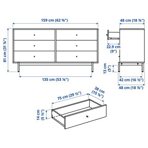 IKEA - RADMANSÖ, 6 çekmeceli şifonyer, kahverengi ceviz görünüm, 159x48x81 cm
