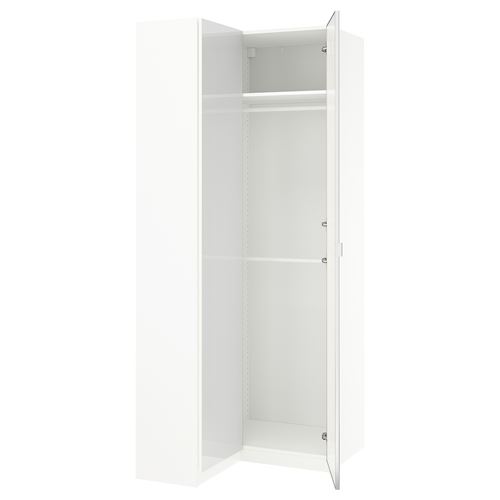 IKEA - PAX/FARDAL/AHEIM, PAX köşe gardırop, parlak cila beyaz-ayna, 111/88x236 cm