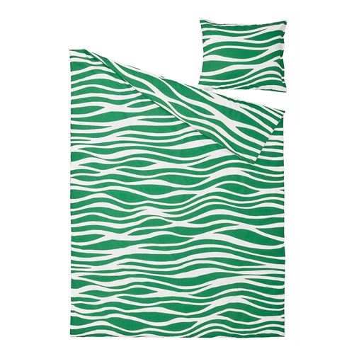 IKEA - PORTLAKMALLA, tek kişilik nevresim seti, yeşil-beyaz, 150x200/50x60 cm